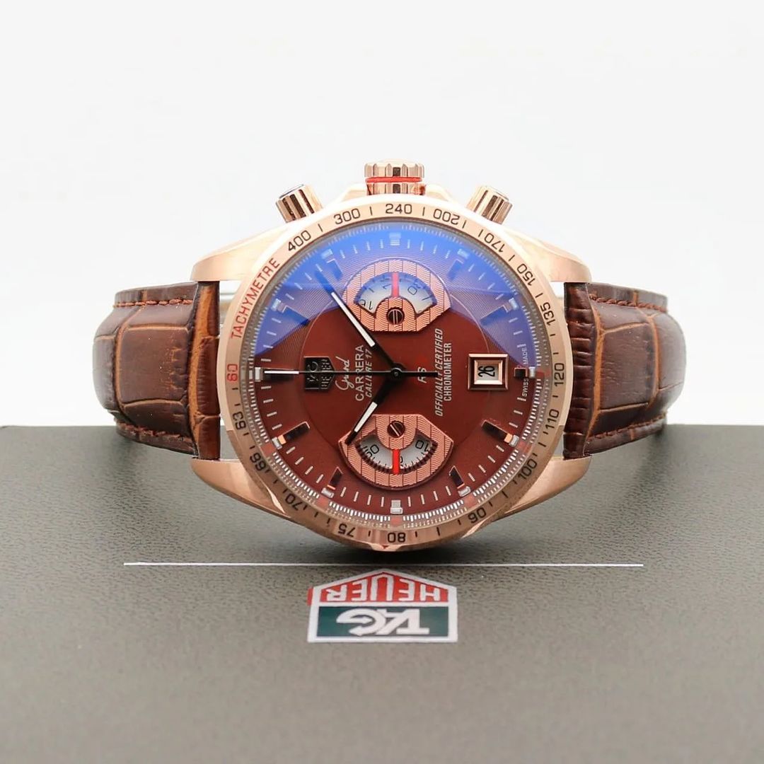 TGHUER [GRAND CARRERA] [CALIBRE 17] BROWN ROSE GOLD LEATHER WATCH