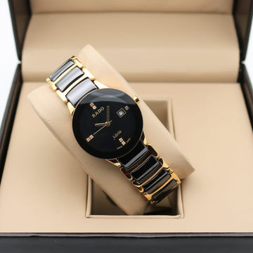 RDO [JUBIL SWISS] BLACK SILVER GOLDEN WHITE STEEL CERAMIC WATCH