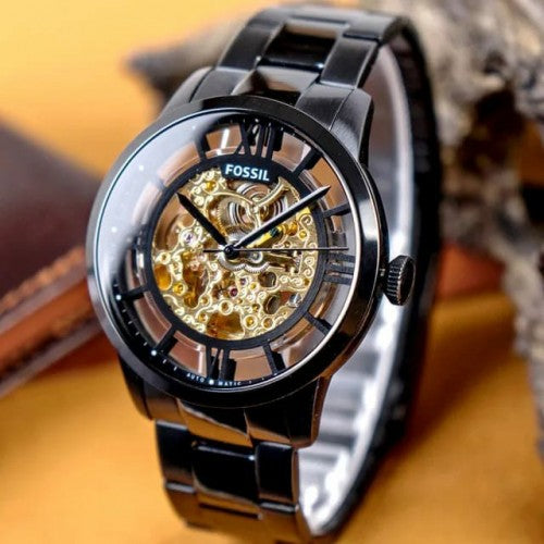 FOSL [TOWNSMAN] GOLDEN BLACK METAL WATCH