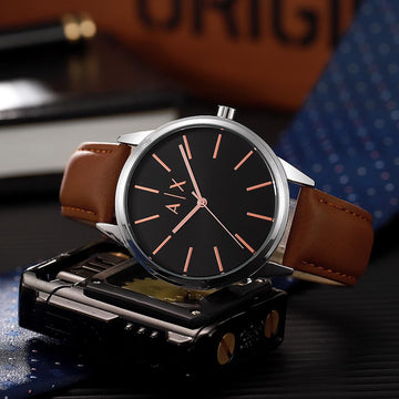 ARMNI EX BLACK SILVER BROWN LEATHER WATCH