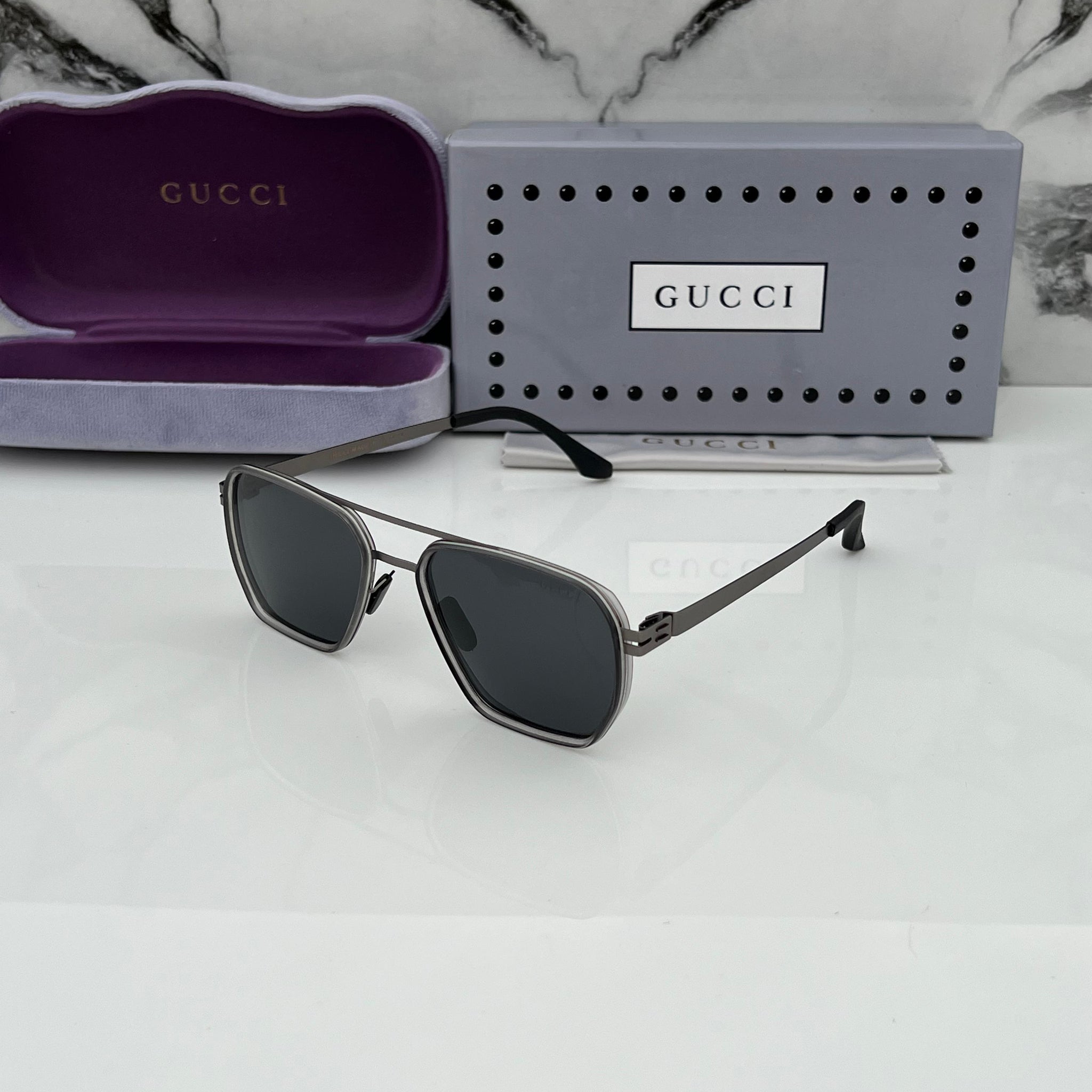 GC [010] BLACK GREY FRAME RECTANGLE SUNGLASSES FOR MEN & WOMEN