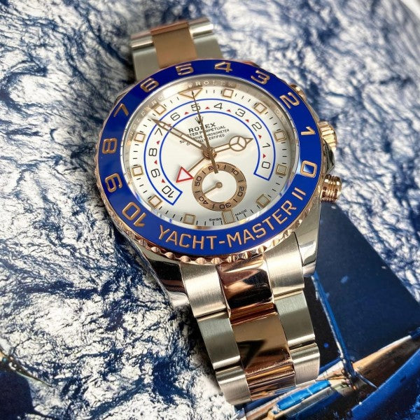 RLX [YACHMASTER] WHITE BLUE SILVER GOLDEN STEEL WATCH