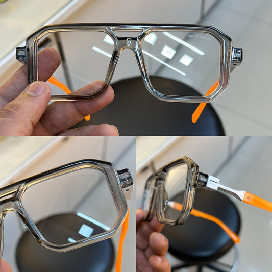 MJ [6125] GREY TRANSPARENT ORANGE FRAME SQUARE SUNGLASSES FOR MEN & WOMEN