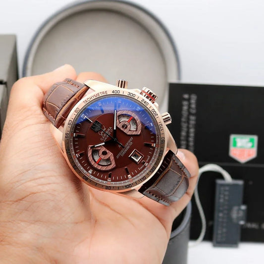 TGHUER [GRAND CARRERA] [CALIBRE 17] BROWN ROSE GOLD LEATHER WATCH