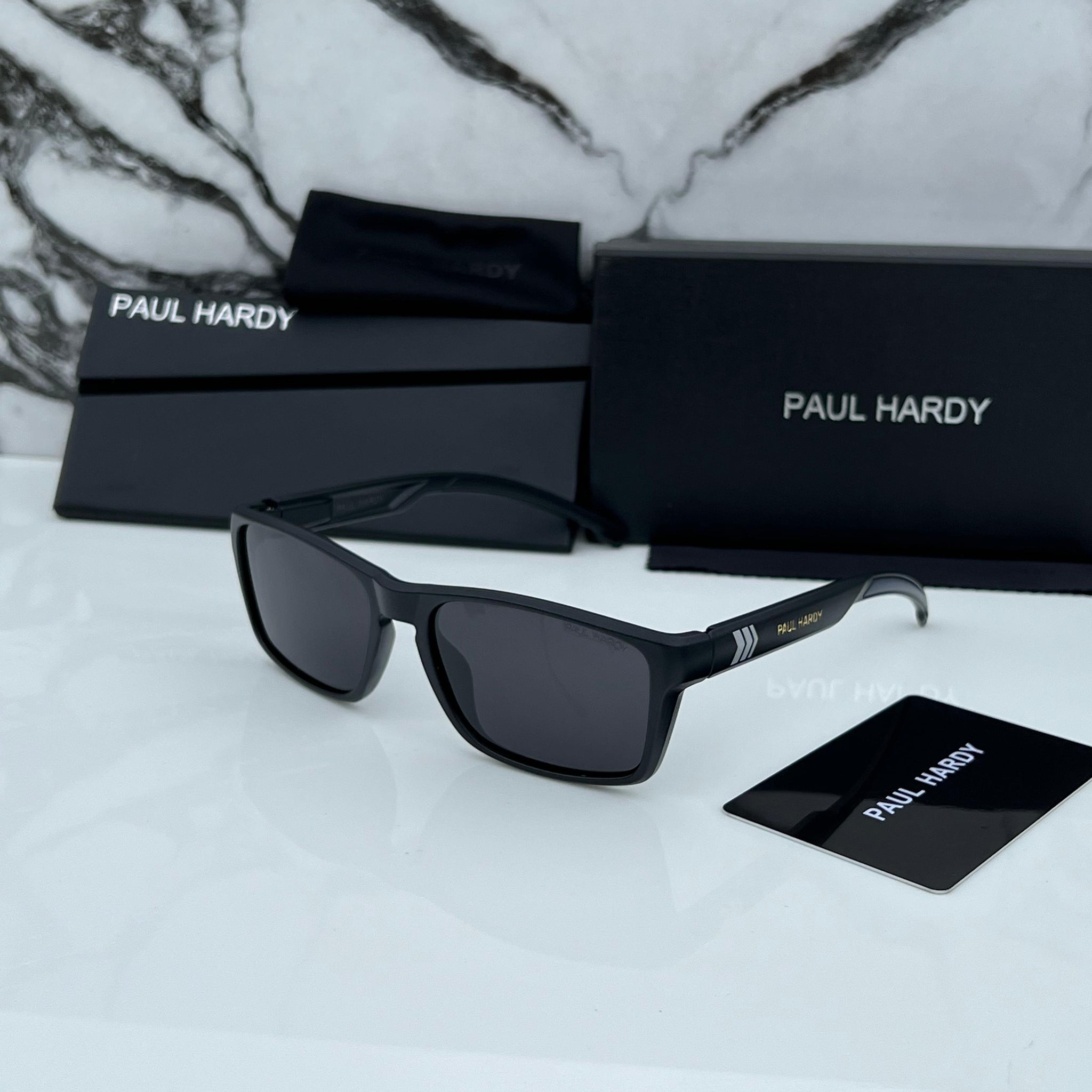 PL HRDY 23 BLACK FRAME RECTANGLE SUNGLASSES FOR MEN