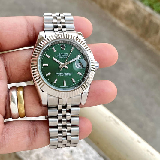 RLX [DATE JUST] GREEN SILVER STEEL WATCH