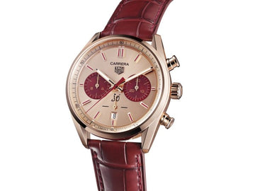 TGHUER CARRERA CHRONOGRAPH DRAGON ROSE GOLD RED LEATHER WATCH