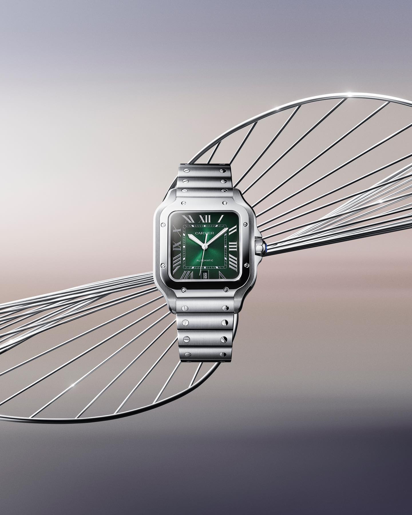 CRTIER SANTOS [AUTOMATIC] GREEN SILVER STEEL WATCH