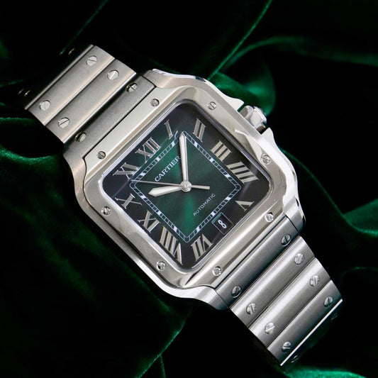 CRTIER SANTOS [AUTOMATIC] GREEN SILVER STEEL WATCH