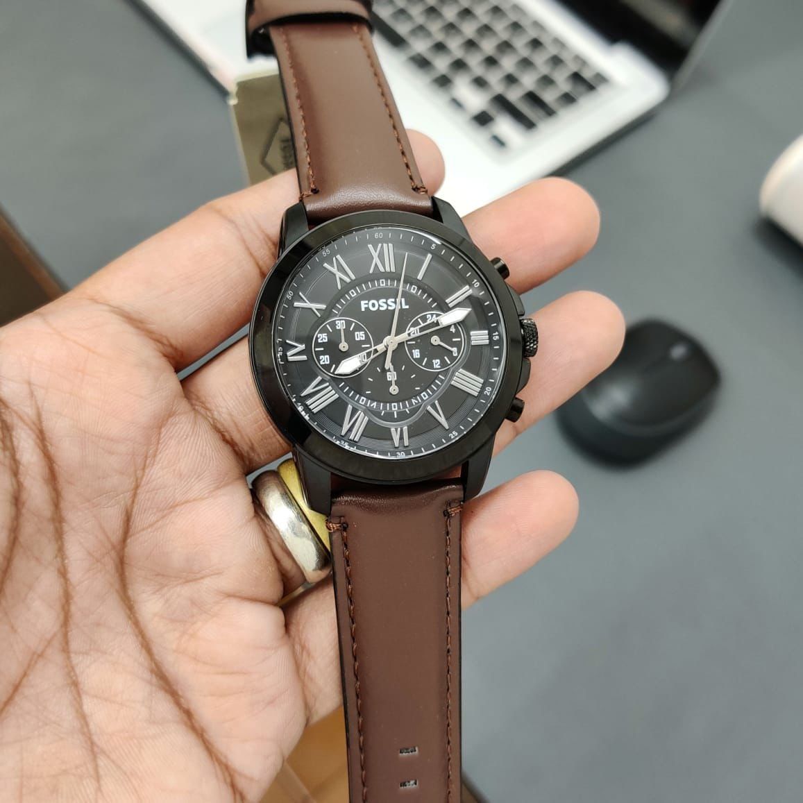 FOSL [GRANT] BLACK BROWN LEATHER WATCH