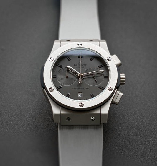 HBLOT BIG BANG CALENDER GREY SILVER RUBBER WATCH