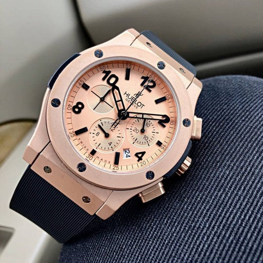 HBLOT BIG BANG CALENDER ROSE GOLD BLACK RUBBER WATCH