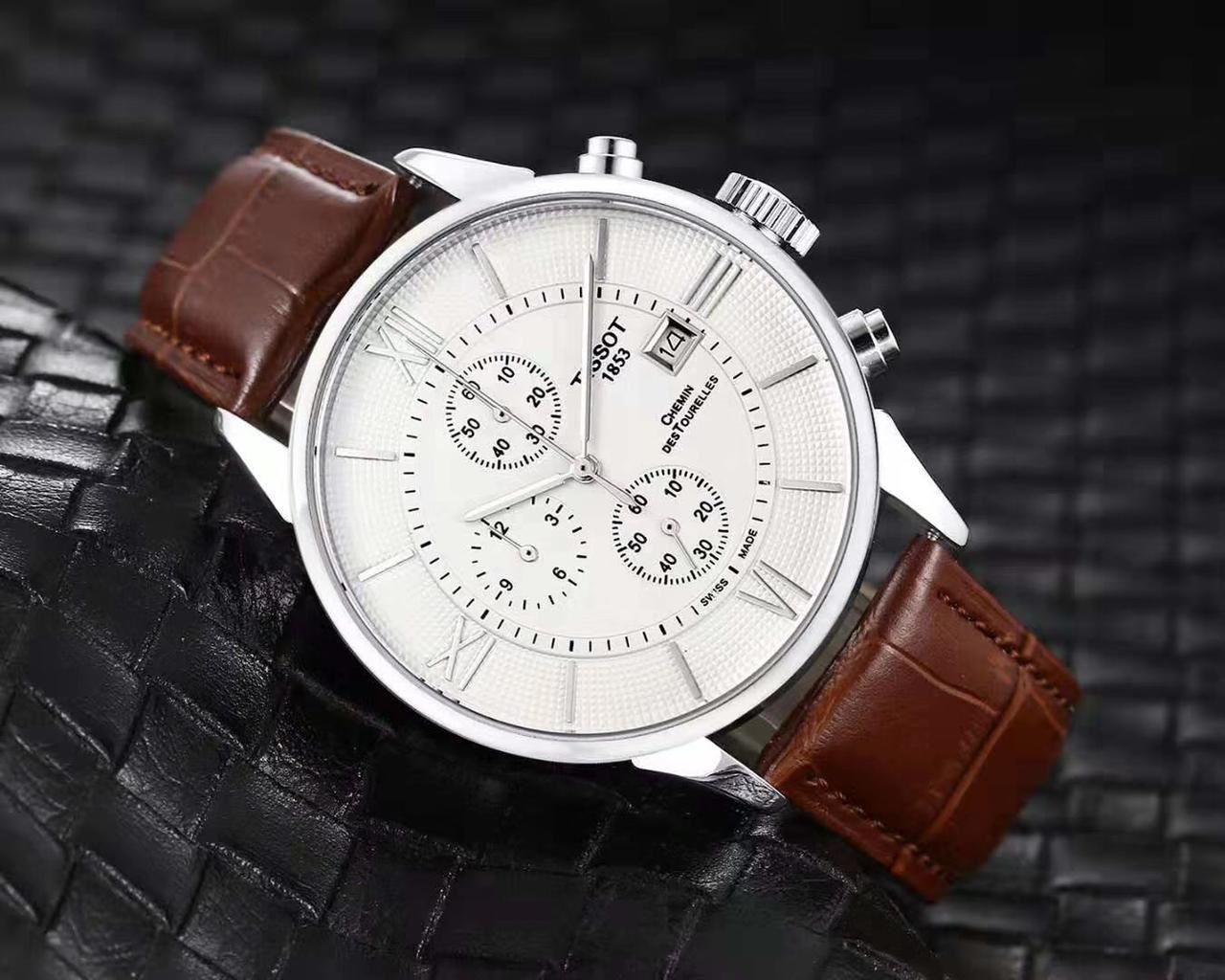 TSOT 1853 [CHEMIN DEST OURELLES] WHITE SILVER BROWN LEATHER WATCH