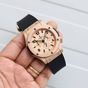 HBLOT BIG BANG CALENDER ROSE GOLD BLACK RUBBER WATCH