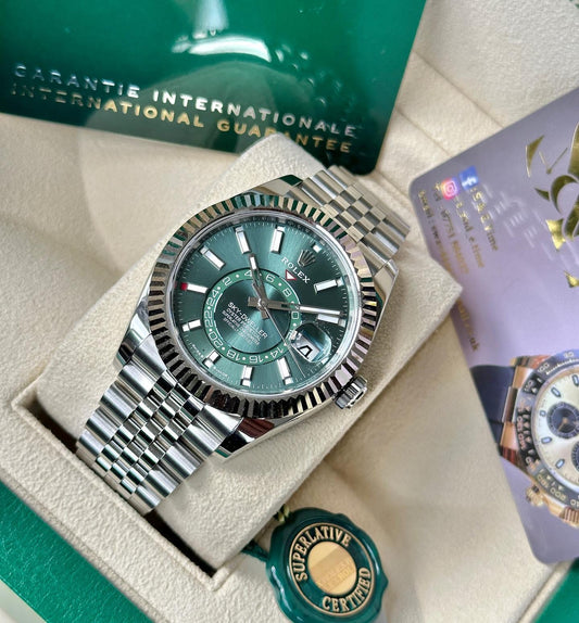 RLX [SKY DWELLER] GREEN SILVER STEEL WATCH