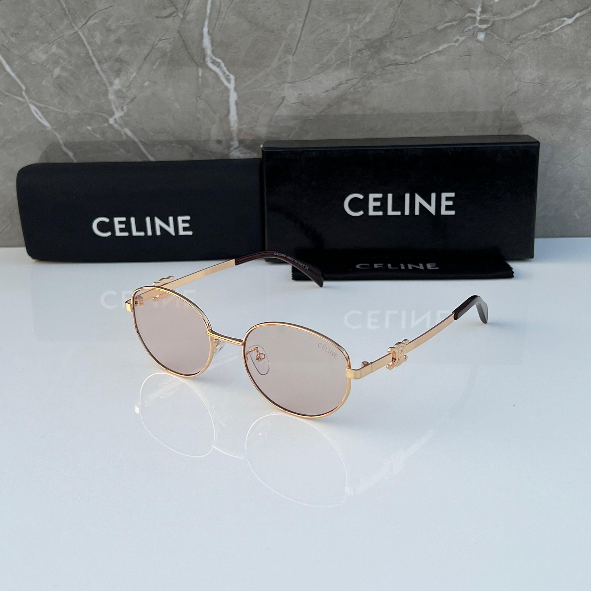 CLN [480] PEACH GOLDEN OVAL SUNGLASSES FOR MEN & WOMEN