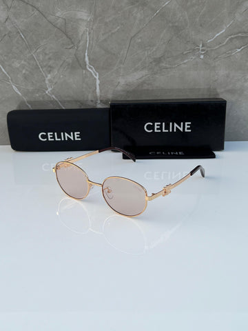 CLN [480] PEACH GOLDEN OVAL SUNGLASSES FOR MEN & WOMEN