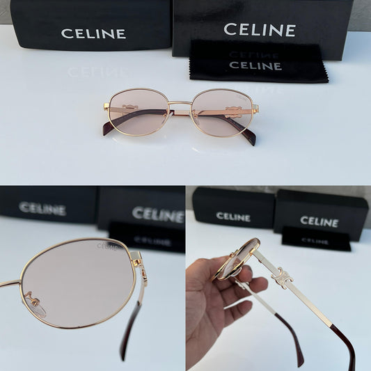 CLN [480] PEACH GOLDEN OVAL SUNGLASSES FOR MEN & WOMEN