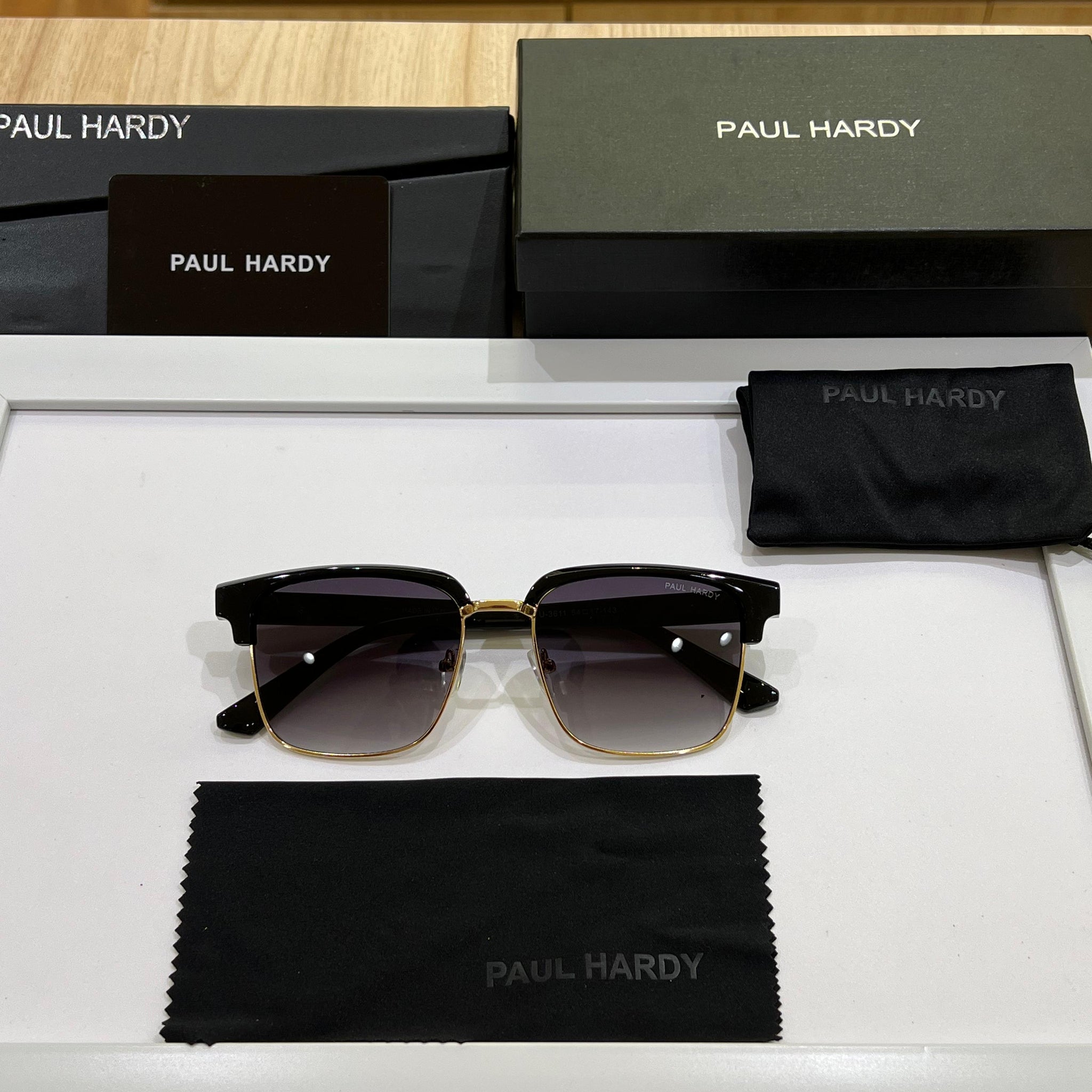 PL HRDY [3611] BLACK GOLDEN FRAME SQUARE SUNGLASSES FOR MEN & WOMEN