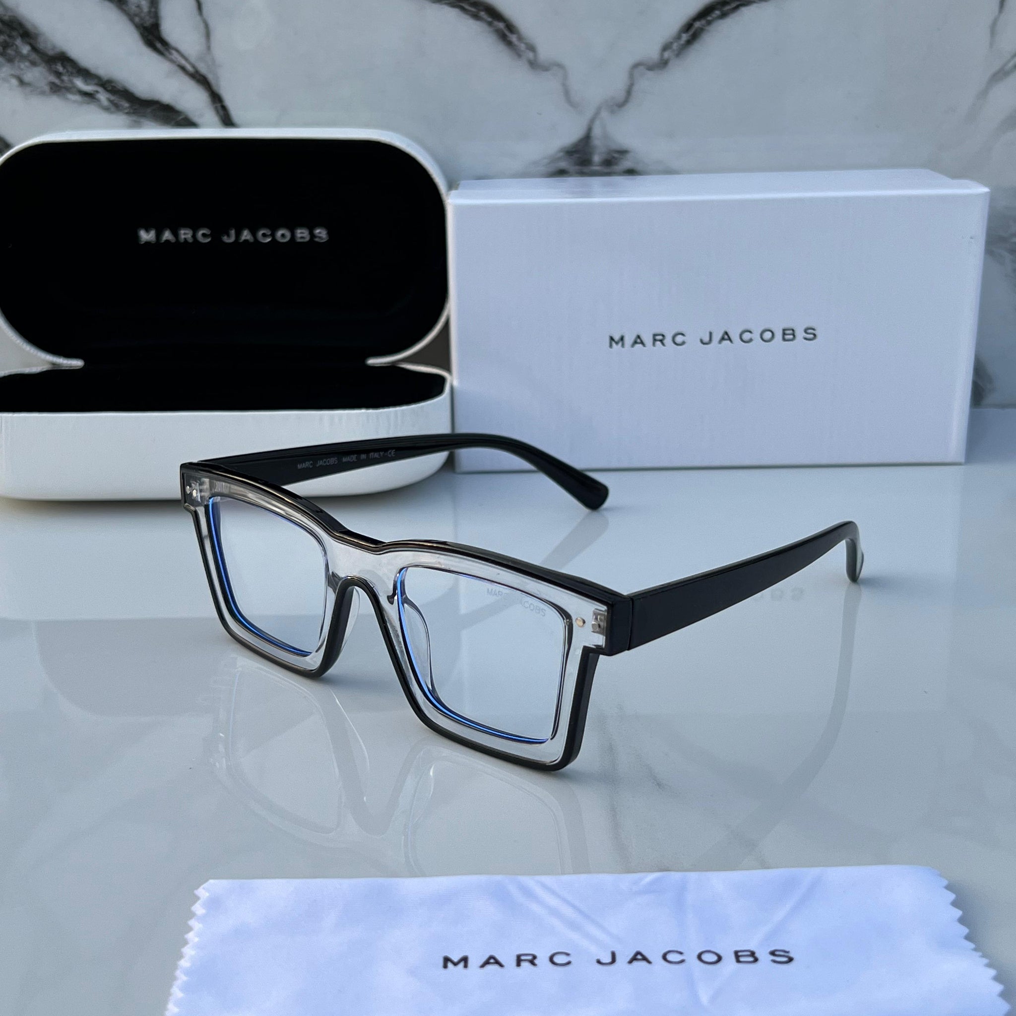 MJ [5202] BLACK TRANSPARENT FRAME SQUARE SUNGLASSES FOR MEN & WOMEN