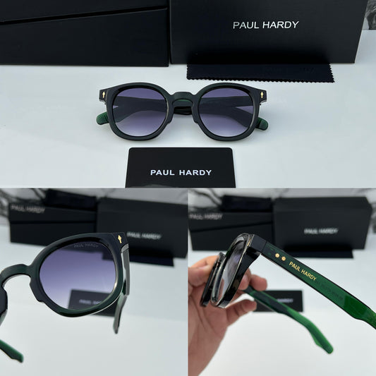 PL HRDY [6026] BLACK GREEN FRAME ROUND SUNGLASSES FOR MEN & WOMEN