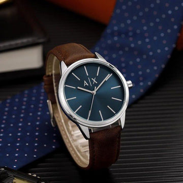 ARMNI EX BLUE BROWN LEATHER WATCH