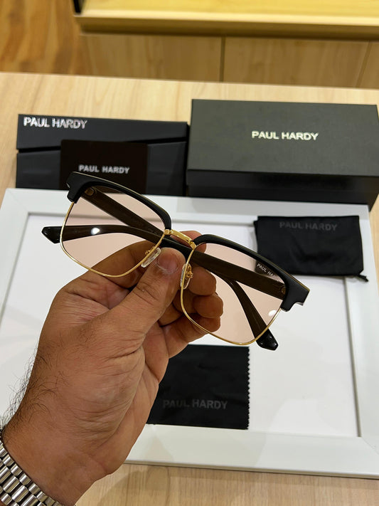 PL HRDY [3611] PEACH BLACK GOLDEN FRAME SQUARE SUNGLASSES FOR MEN & WOMEN