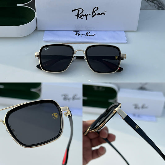 RB [FERRARI] BLACK GOLDEN FRAME WAYFARER SUNGLASSES FOR MEN & WOMEN