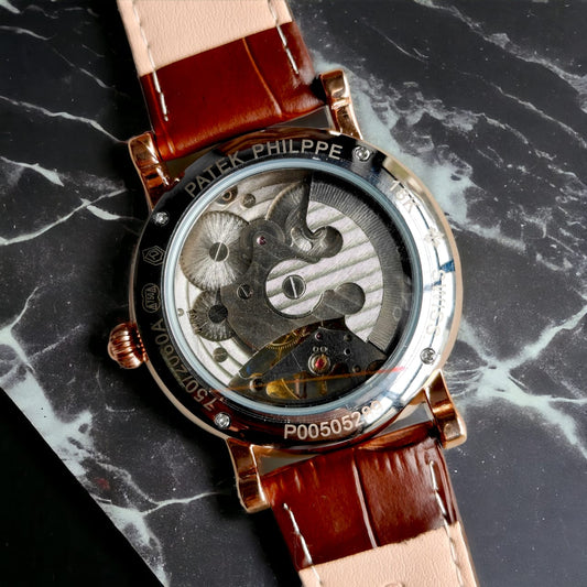 PTK PHLP SKELETON [AUTOMATIC] SILVER BROWN LEATHER WATCH