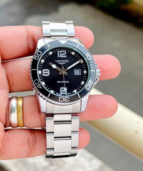 LGNS [HYDROCONQUEST] BLACK SILVER STEEL WATCH