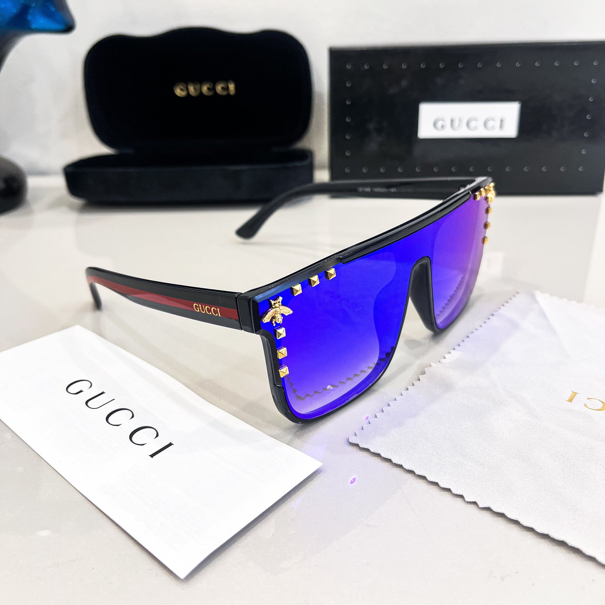 Luxury Flat-Top Blue Lens Sunglasses